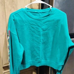 Teal Sweatshirt with Rainbow Stripes